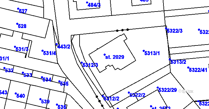 Parcela st. 2029 v KÚ Rosice u Brna, Katastrální mapa