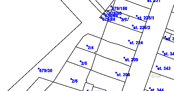 Parcela st. 2/4 v KÚ Rosice u Brna, Katastrální mapa