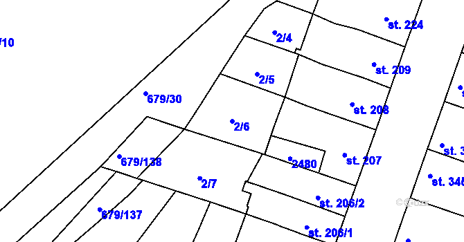 Parcela st. 2/6 v KÚ Rosice u Brna, Katastrální mapa