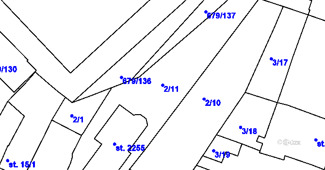 Parcela st. 2/11 v KÚ Rosice u Brna, Katastrální mapa