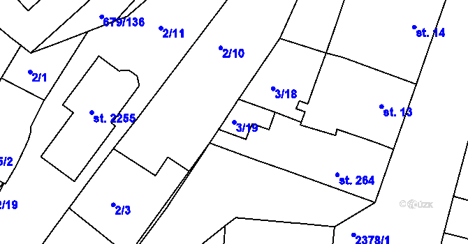 Parcela st. 3/19 v KÚ Rosice u Brna, Katastrální mapa