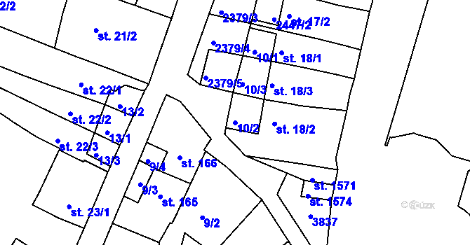 Parcela st. 10/2 v KÚ Rosice u Brna, Katastrální mapa