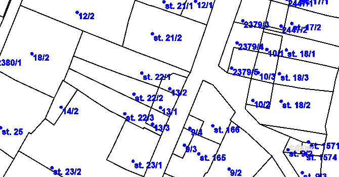 Parcela st. 13/2 v KÚ Rosice u Brna, Katastrální mapa
