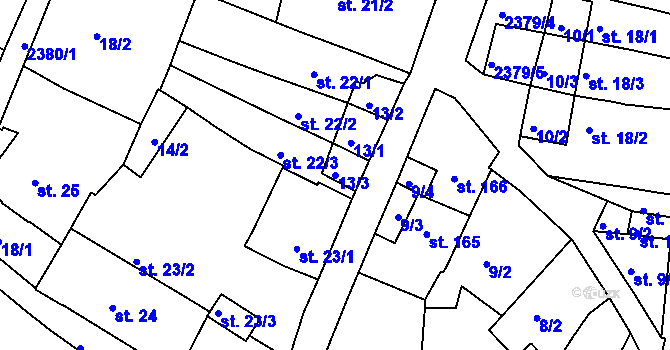 Parcela st. 13/3 v KÚ Rosice u Brna, Katastrální mapa