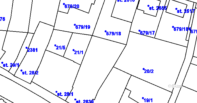 Parcela st. 20/3 v KÚ Rosice u Brna, Katastrální mapa