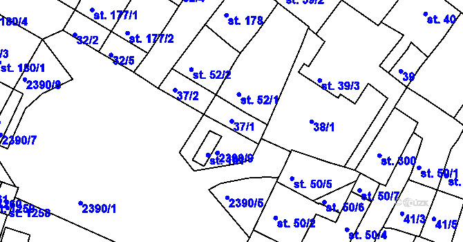 Parcela st. 37/1 v KÚ Rosice u Brna, Katastrální mapa