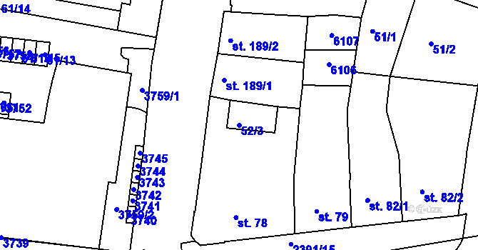 Parcela st. 52/3 v KÚ Rosice u Brna, Katastrální mapa
