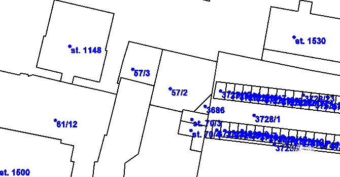 Parcela st. 57/2 v KÚ Rosice u Brna, Katastrální mapa