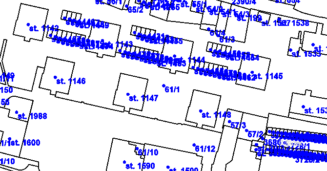 Parcela st. 61/1 v KÚ Rosice u Brna, Katastrální mapa
