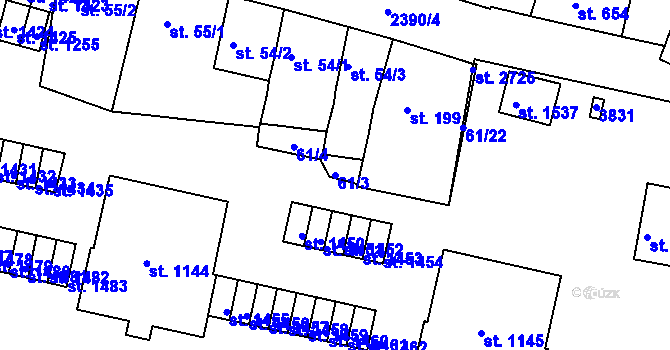Parcela st. 61/3 v KÚ Rosice u Brna, Katastrální mapa