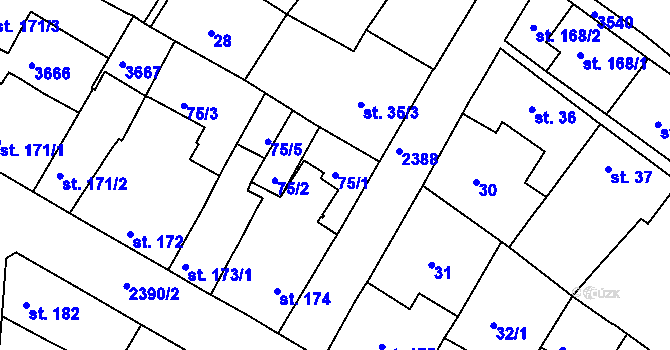 Parcela st. 75/1 v KÚ Rosice u Brna, Katastrální mapa