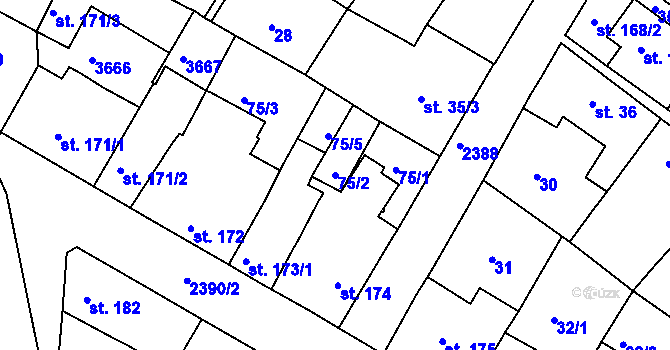 Parcela st. 75/2 v KÚ Rosice u Brna, Katastrální mapa