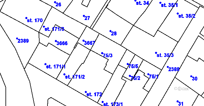 Parcela st. 75/3 v KÚ Rosice u Brna, Katastrální mapa