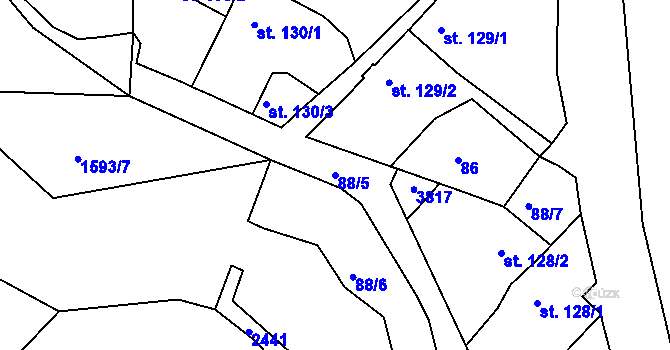 Parcela st. 88/5 v KÚ Rosice u Brna, Katastrální mapa