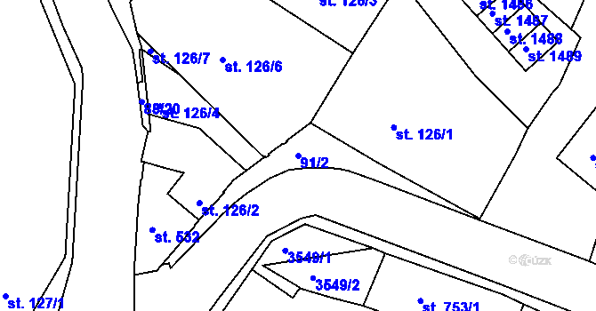 Parcela st. 91/2 v KÚ Rosice u Brna, Katastrální mapa