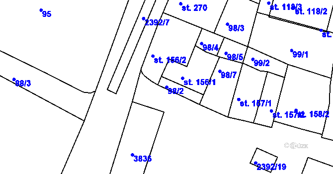 Parcela st. 98/2 v KÚ Rosice u Brna, Katastrální mapa