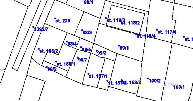 Parcela st. 99/2 v KÚ Rosice u Brna, Katastrální mapa