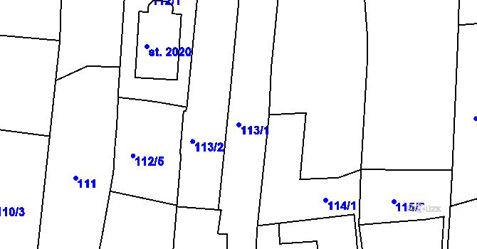 Parcela st. 113/1 v KÚ Rosice u Brna, Katastrální mapa