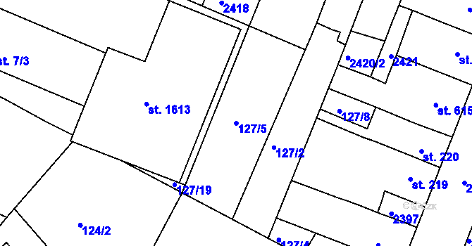 Parcela st. 127/5 v KÚ Rosice u Brna, Katastrální mapa