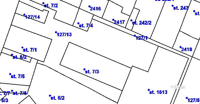 Parcela st. 127/12 v KÚ Rosice u Brna, Katastrální mapa