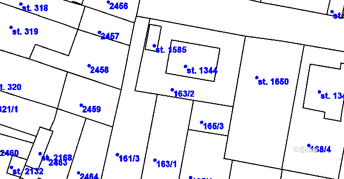 Parcela st. 163/2 v KÚ Rosice u Brna, Katastrální mapa