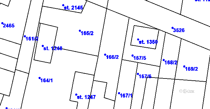 Parcela st. 166/2 v KÚ Rosice u Brna, Katastrální mapa