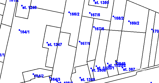 Parcela st. 167/1 v KÚ Rosice u Brna, Katastrální mapa