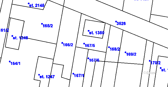 Parcela st. 167/5 v KÚ Rosice u Brna, Katastrální mapa