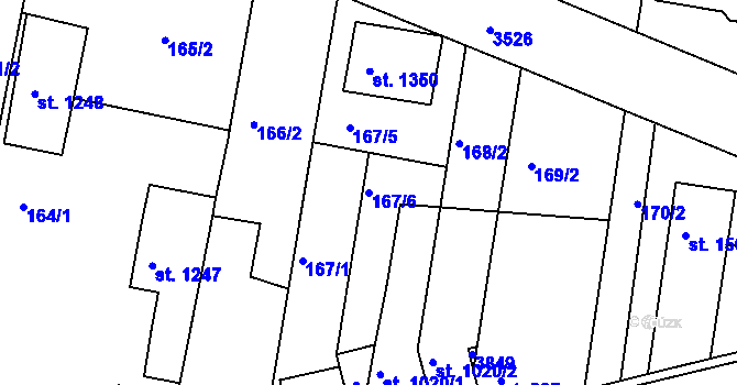Parcela st. 167/6 v KÚ Rosice u Brna, Katastrální mapa