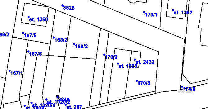Parcela st. 170/2 v KÚ Rosice u Brna, Katastrální mapa