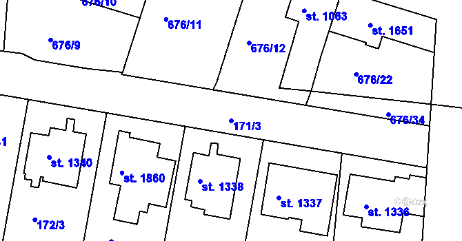 Parcela st. 171/3 v KÚ Rosice u Brna, Katastrální mapa