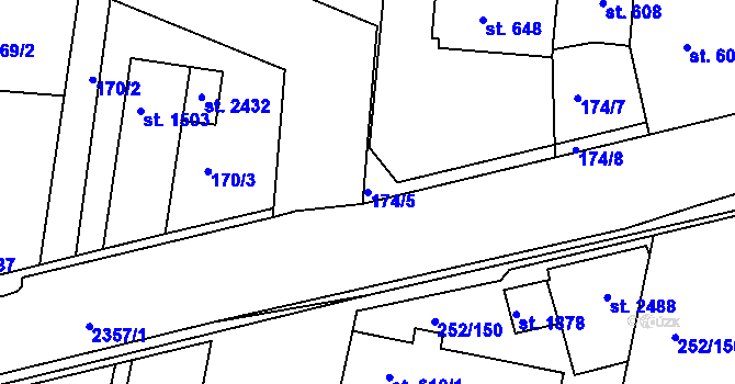 Parcela st. 174/5 v KÚ Rosice u Brna, Katastrální mapa