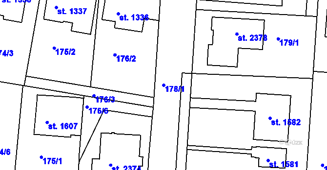 Parcela st. 178/1 v KÚ Rosice u Brna, Katastrální mapa