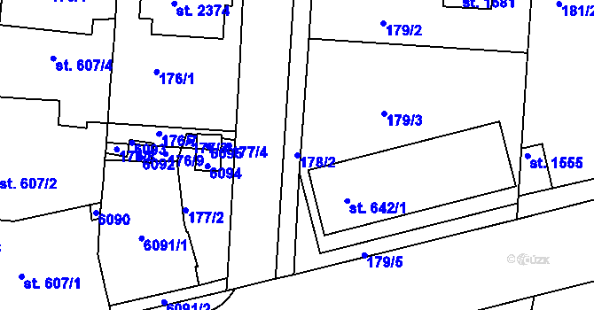 Parcela st. 178/2 v KÚ Rosice u Brna, Katastrální mapa