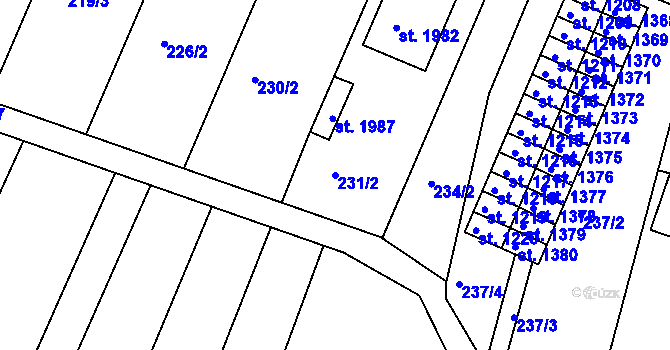 Parcela st. 231/2 v KÚ Rosice u Brna, Katastrální mapa