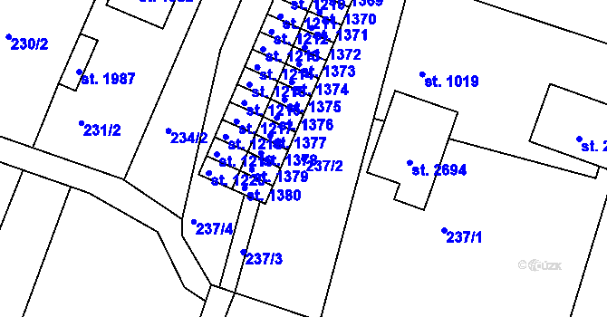 Parcela st. 237/2 v KÚ Rosice u Brna, Katastrální mapa