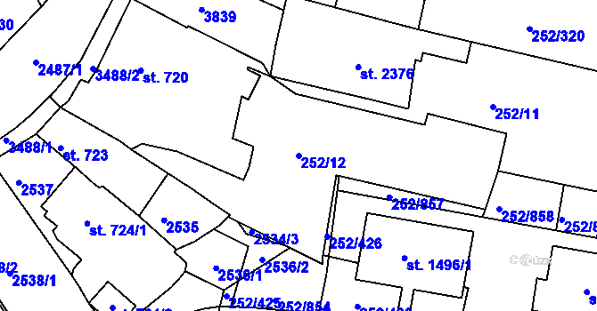 Parcela st. 252/12 v KÚ Rosice u Brna, Katastrální mapa