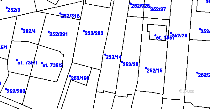 Parcela st. 252/14 v KÚ Rosice u Brna, Katastrální mapa