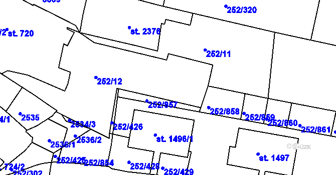 Parcela st. 252/22 v KÚ Rosice u Brna, Katastrální mapa