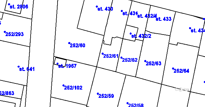 Parcela st. 252/61 v KÚ Rosice u Brna, Katastrální mapa