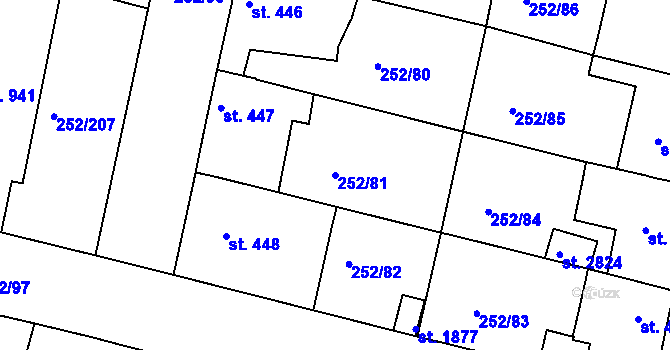 Parcela st. 252/81 v KÚ Rosice u Brna, Katastrální mapa