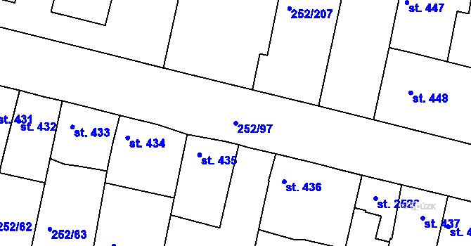 Parcela st. 252/97 v KÚ Rosice u Brna, Katastrální mapa