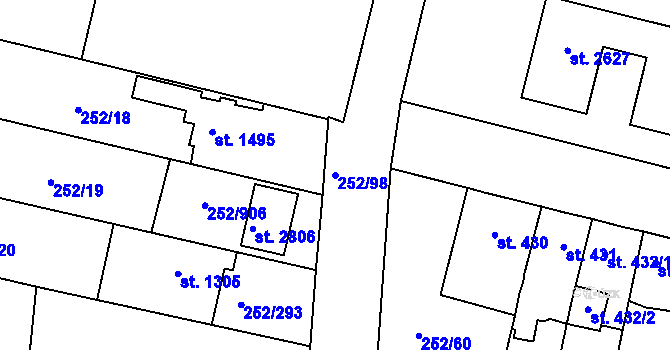 Parcela st. 252/98 v KÚ Rosice u Brna, Katastrální mapa