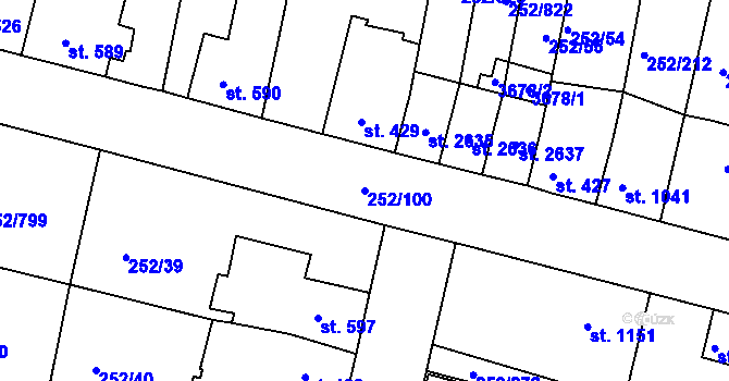Parcela st. 252/100 v KÚ Rosice u Brna, Katastrální mapa