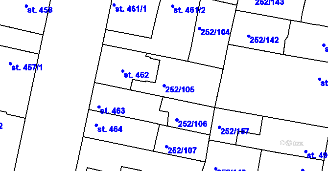 Parcela st. 252/105 v KÚ Rosice u Brna, Katastrální mapa