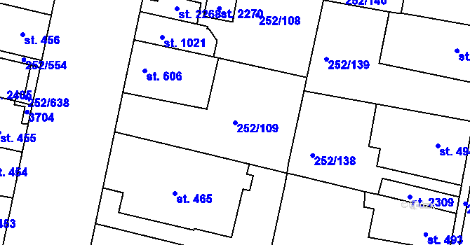 Parcela st. 252/109 v KÚ Rosice u Brna, Katastrální mapa