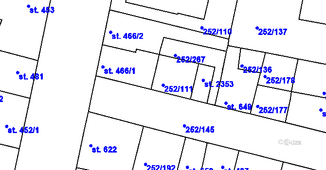 Parcela st. 252/111 v KÚ Rosice u Brna, Katastrální mapa