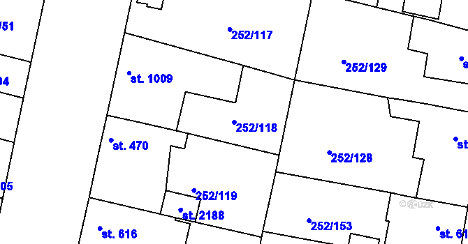 Parcela st. 252/118 v KÚ Rosice u Brna, Katastrální mapa