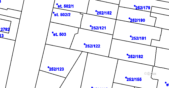 Parcela st. 252/122 v KÚ Rosice u Brna, Katastrální mapa
