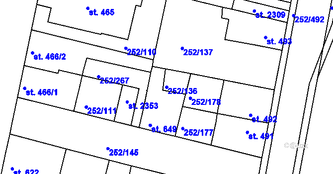 Parcela st. 252/136 v KÚ Rosice u Brna, Katastrální mapa